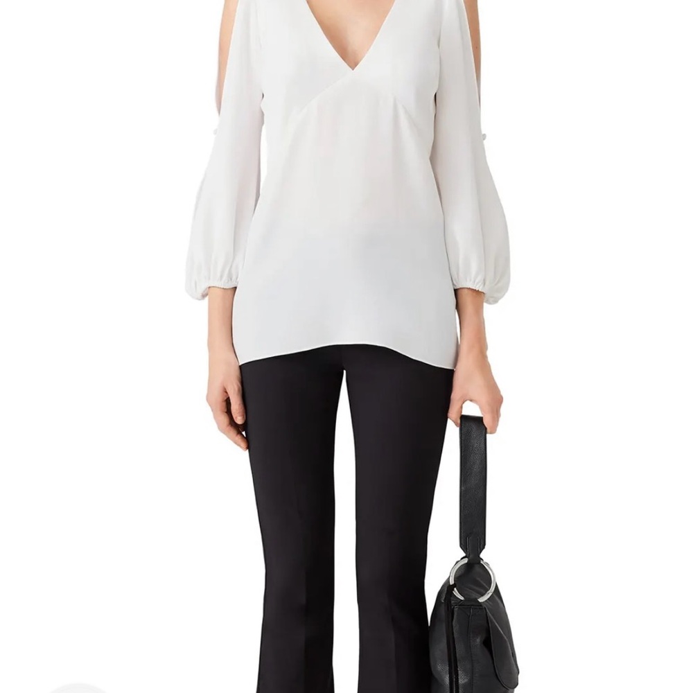 SHOSHANNA -  White V-Neck Blouse Arm Slits - Size S - Picture 3 of 7